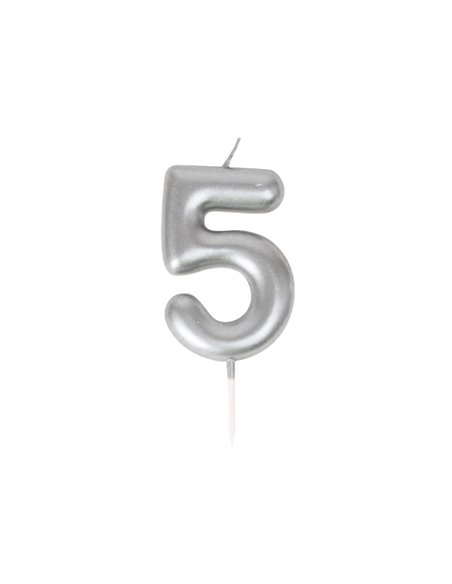 BOUGIE CHIFFRE 5 ARGENTEE