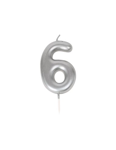 BOUGIE CHIFFRE 6 ARGENTEE