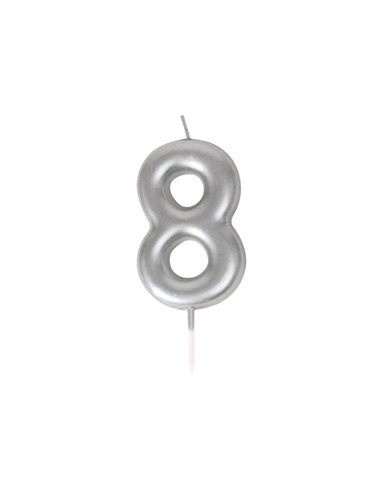 BOUGIE CHIFFRE 8 ARGENTEE