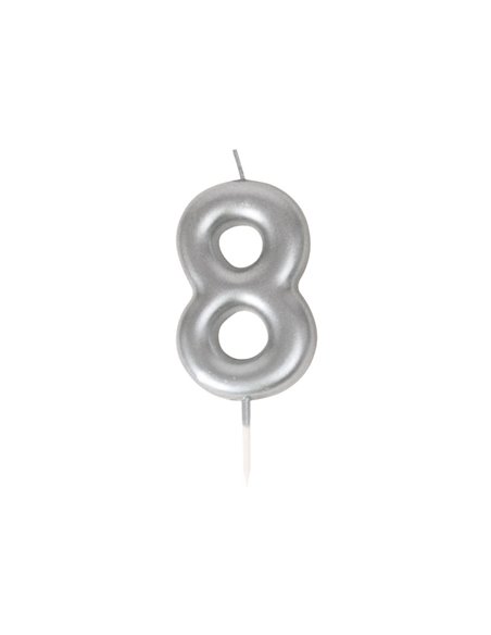 BOUGIE CHIFFRE 8 ARGENTEE