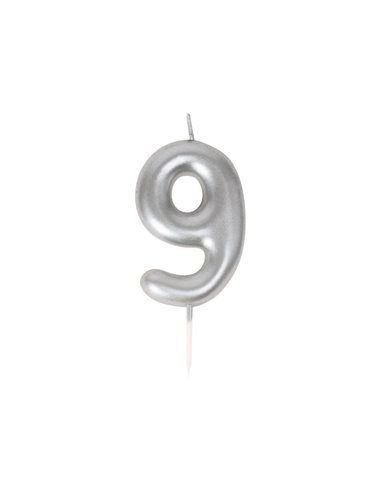 BOUGIE CHIFFRE 9 ARGENTEE