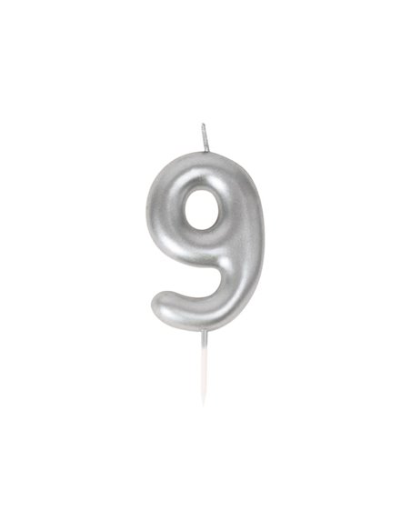 BOUGIE CHIFFRE 9 ARGENTEE