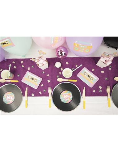 ASSIETTES RONDES 22CM VINYLE 90'S PARTY X 8