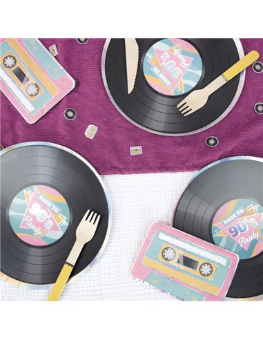 ASSIETTES RONDES 22CM VINYLE 90'S PARTY X 8