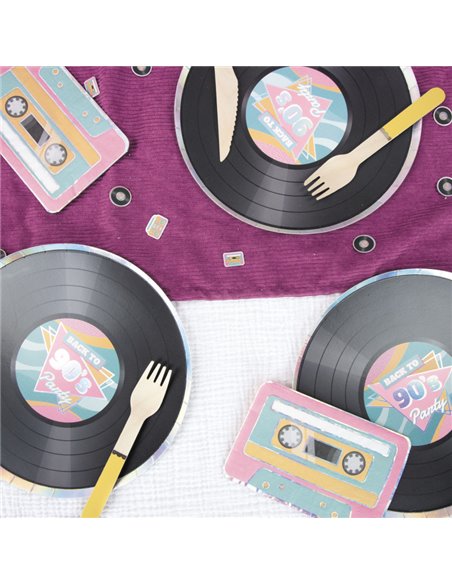 ASSIETTES RONDES 22CM VINYLE 90'S PARTY X 8