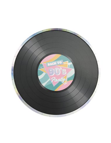 ASSIETTES RONDES 22CM VINYLE 90'S PARTY X 8