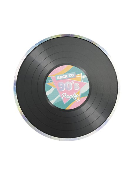 ASSIETTES RONDES 22CM VINYLE 90'S PARTY X 8