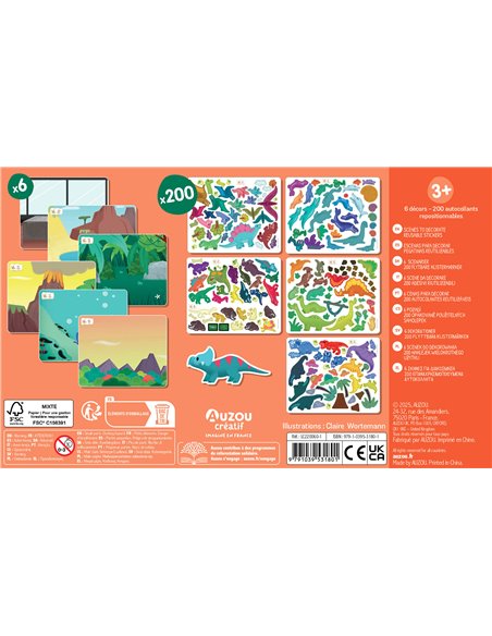MA POCHETTE D'ARTISTE - 200 AUTOCOLLANTS DINOSAURES - Auzoiu