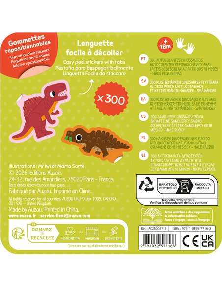 BOÎTE MÉTAL - 300 GOMMETTES DINOSAURES - Auzou