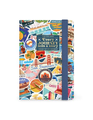 Agenda 2026/2027 Semainier Photographique 16 Mois - Travel Stickers - Small Avec Section pour Notes - legami