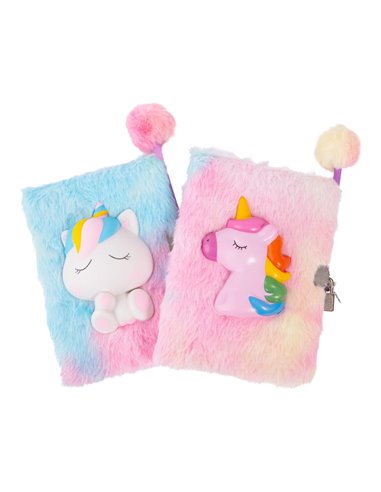 Journal intime peluche - Squishy licorne, 2 styles assortis - great pretenders