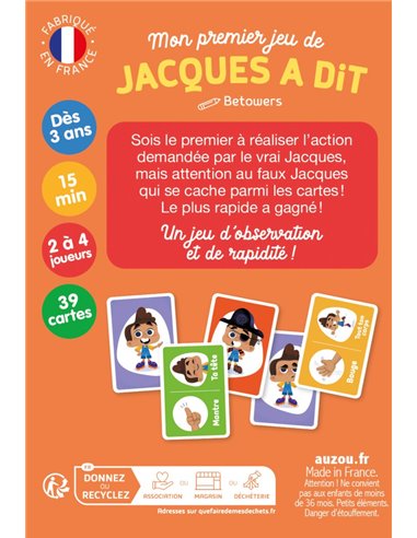 JEU DE CARTES - MON PREMIER JEU DE JACQUES A DIT - Auzou