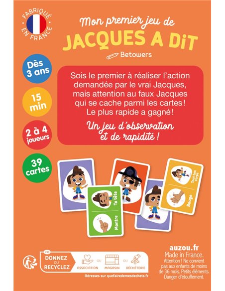 JEU DE CARTES - MON PREMIER JEU DE JACQUES A DIT - Auzou