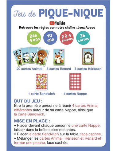 JEU DE CARTES - JEU DE PIQUE-NIQUE - Auzou