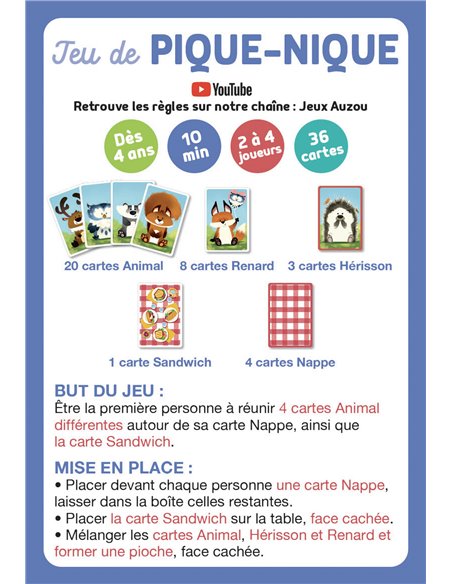 JEU DE CARTES - JEU DE PIQUE-NIQUE - Auzou