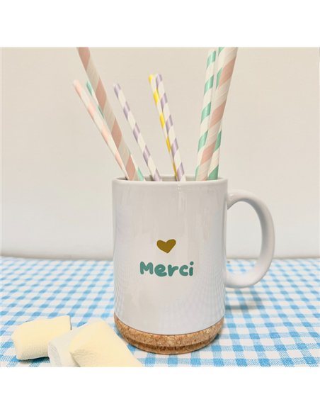 Mug Pop avec son couvercle en liège "Merci" - Marcel & Lily
