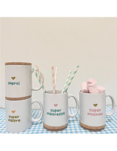 Mug Pop avec son couvercle en liège "Merci" - Marcel & Lily