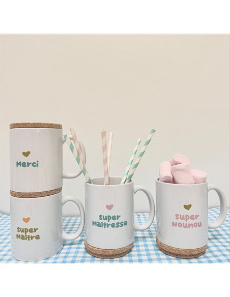 Mug Pop avec son couvercle en liège "Merci" - Marcel & Lily