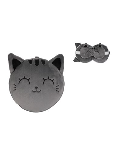 Oreiller avec Masque de Sommeil chat gris - itotal