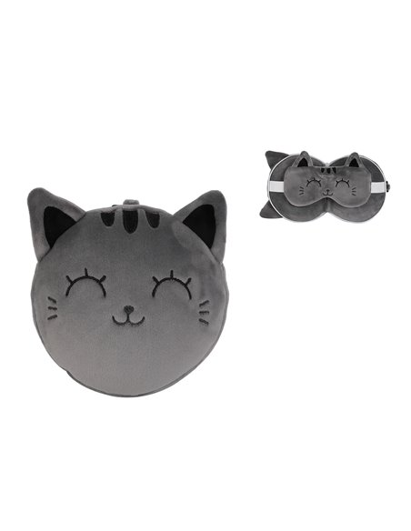 Oreiller avec Masque de Sommeil chat gris - itotal
