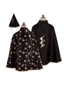 Cape de magicien réversible avec chapeau, noir, taille 4-6 ans