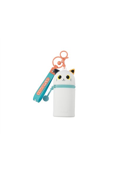Porte-clés pochette en silicone chat blanc et orange - itotal 