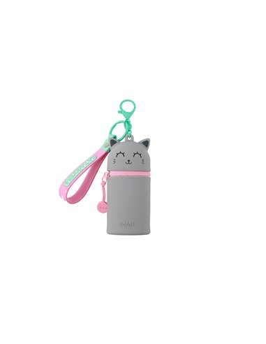 Porte-clés pochette en silicone chat gris - itotal