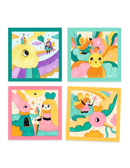 4 cartes à peindre -Jardin Féérique  - Djeco