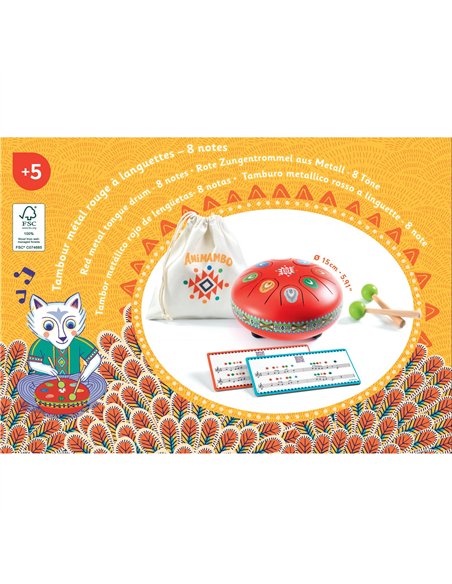 Animambo - Tambour à languettes rouge - 8 notes - Djeco