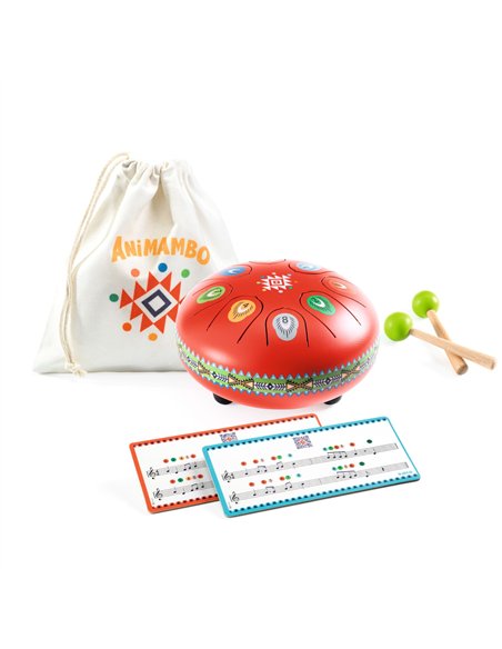 Animambo - Tambour à languettes rouge - 8 notes - Djeco