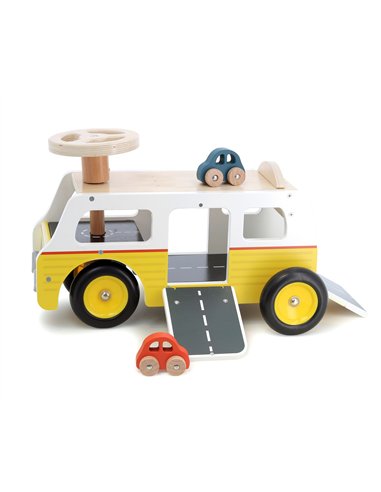 Porteur Van-garage en bois – avec rampes et voitures - Vilac