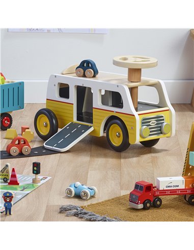 Porteur Van-garage en bois – avec rampes et voitures - Vilac