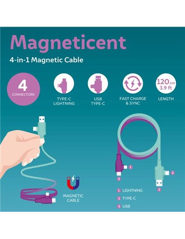 CÂBLE MAGNÉTIQUE 4 EN 1 CHARGE - ELECTRIC AURA - Legami
