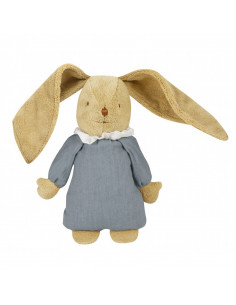Lapin Nid d'Ange Doudou Musical - Lin Bleu Gris 25Cm