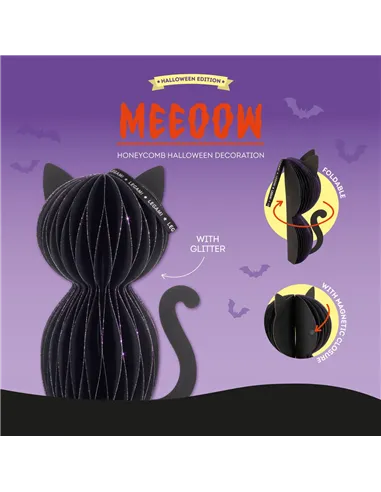 Décoration d'Halloween en Nid d'Abeille - Meeoow chat noir halloween - Legami