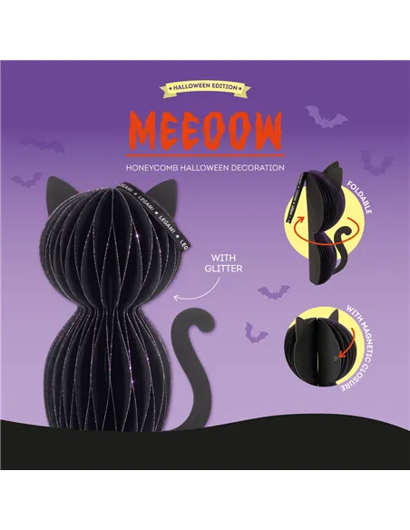 Décoration d'Halloween en Nid d'Abeille - Meeoow chat noir halloween - Legami