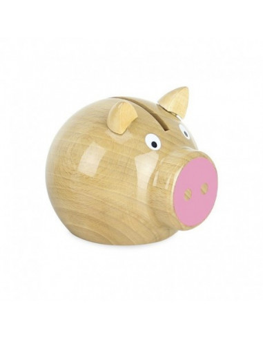 Tirelire cochon bois naturel-rose
