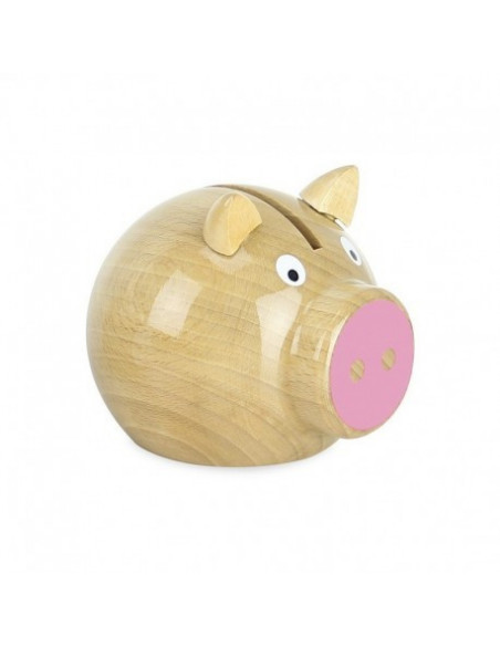 Tirelire cochon bois naturel-rose