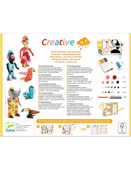 COFFRETS MULTI ACTIVITES - Creative - Coffret d'activités… tout est utilisé ! - Les Chics de la savane - Djeco