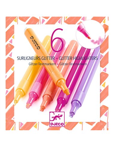 FEUTRES ET MARQUEURS - lot de 6 surligneurs glitter- Pamplemousse - Djeco