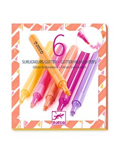FEUTRES ET MARQUEURS - lot de 6 surligneurs glitter- Pamplemousse - Djeco