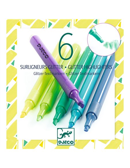 FEUTRES ET MARQUEURS - Lot de 6 surligneurs glitter- Mojito - Djeco