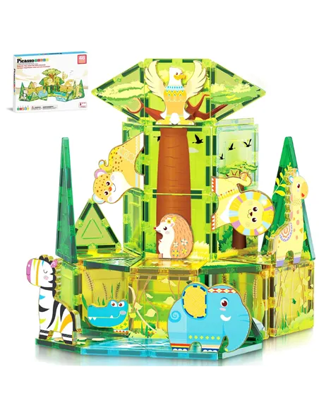 PicassoTiles Kit Magnétique 46 Pièces Thème safari