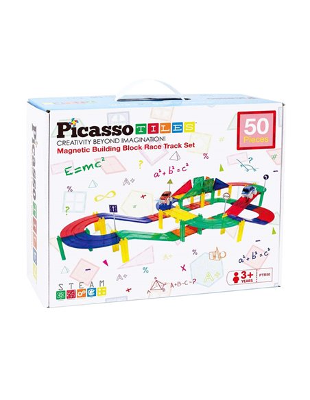 Circuit de course PicassoTiles - Tuiles de construction magnétiques, 50 pièces