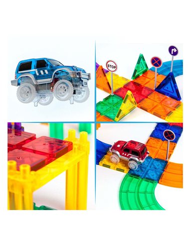 Circuit de course PicassoTiles - Tuiles de construction magnétiques, 50 pièces