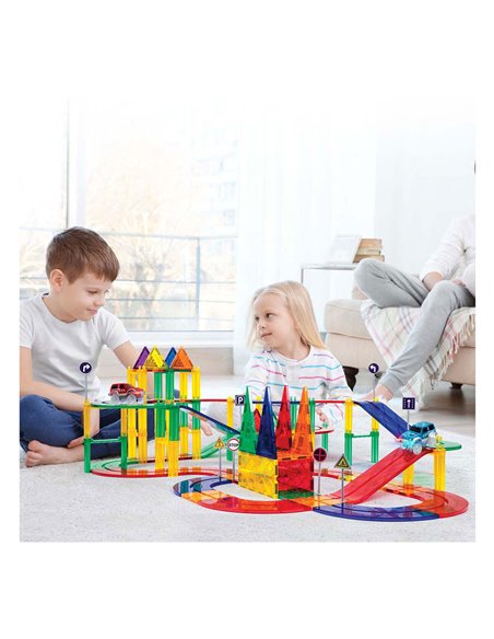 Circuit de course PicassoTiles - Tuiles de construction magnétiques, 50 pièces