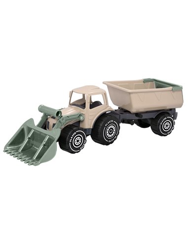 Plasto Tracteur avec Chargeur Frontal et Remorque Couleur Sable 57 cm 