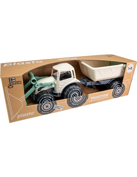 Plasto Tracteur avec Chargeur Frontal et Remorque Couleur Sable 57 cm 