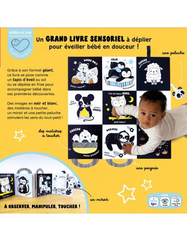 LIVRE D'ÉVEIL SENSORIEL À DÉPLIER EN NOIR ET BLANC - Auzou