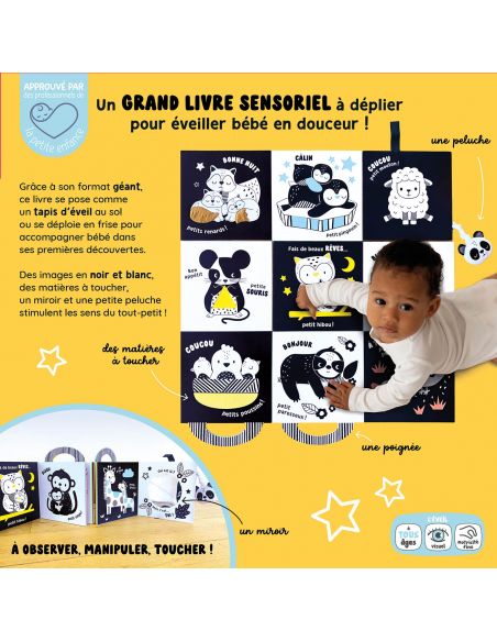 LIVRE D'ÉVEIL SENSORIEL À DÉPLIER EN NOIR ET BLANC - Auzou